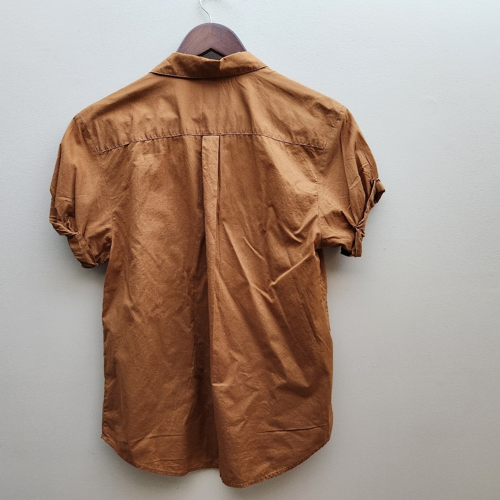 Gap Brown Cuff Sleeve Button Doen Shirt Xs - Picture 5 of 5